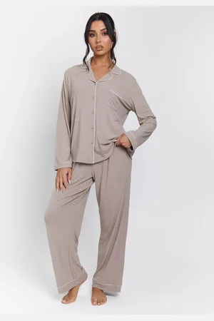 Loungeable Rib Long Sleeve Traditional Shirt and Long PyjamasXL