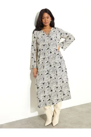 Live Unlimited London Curve Paisley Tie Front Midi Dress50