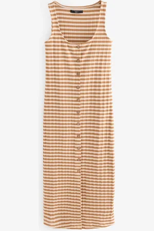 Next Square Neck Button Down Rib Column Midi Dress48