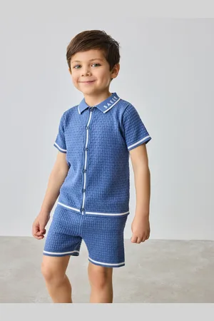 Ted Baker Blue Knitted Textured Shirt and Shorts Set104110 cm