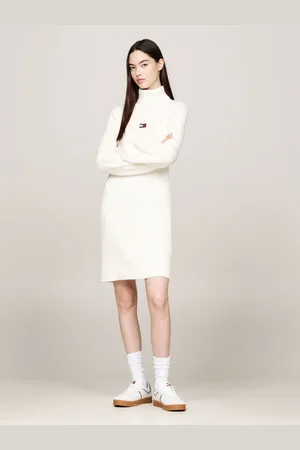 Tommy Hilfiger Mock Neck Badge White Sweater DressXS