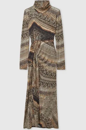 Reiss Naomi Snake-Print Draped Midi DressM