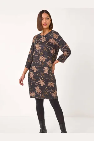 Roman Floral Print Pocket Shift Stretch Dress46