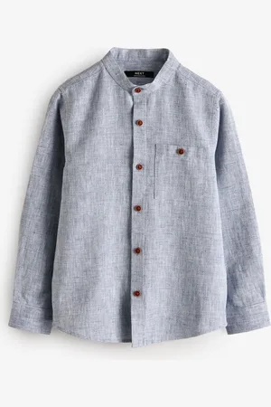 Next Long Sleeve Grandad Collar Linen Blend Texture Shirt (3-16yrs)15 lat (170 cm)