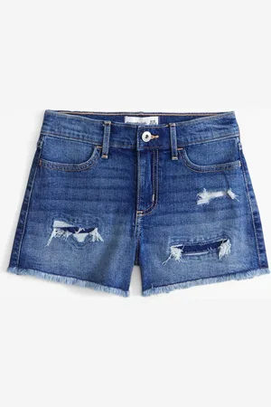 Abercrombie & Fitch Medium Wash High Rise Denim Shorts With Destroy122128 cm