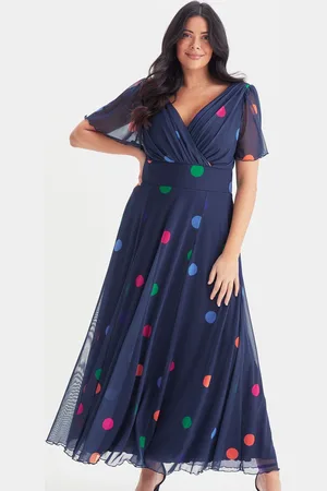 Scarlett & Jo Isabelle Navy Polka Angel Sleeve Maxi Dress54