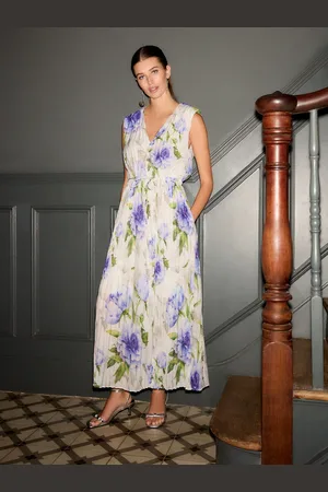 Next Shoulder Pad V Neck Tie Waist Plisse Midi Dress42