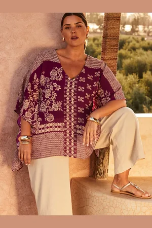Live Unlimited London Curve Magenta Bandana Print Chiffon V-Neck Top48
