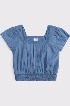 Abercrombie & Fitch White Woven Lace Trim Frill Sleeve Crop Top122128 cm