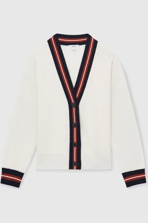 Reiss Mila Wool Cashmere Stripe Trim CardiganL