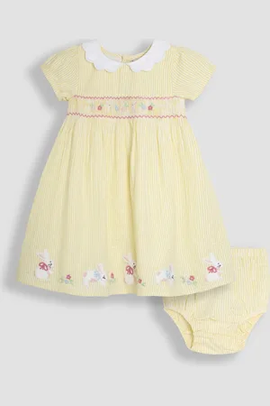 JoJo Maman Bébé Seersucker Appliqué Smocked Dress5662 cm