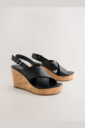 Next Forever Comfort Leather Round Toe Cross-Over Slingback Platform WedgesEU 37 (UK 4)