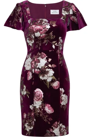 Gina Bacconi Paulina Square Neck Foil Printed Velvet Dress46