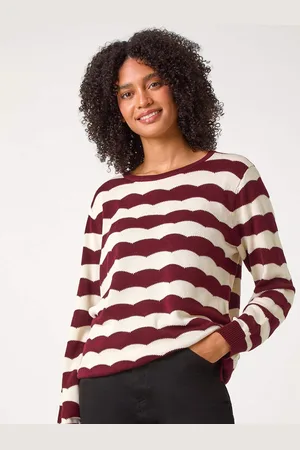 Roman Striped Scallop Cotton Blend Tie Jumper40