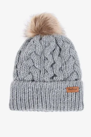 Barbour Czapka z dzianiny o warkoczowym splocie z pomponem ze sztucznego futerkaJeden