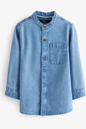 Next 100% Cotton Long Sleeve Grandad Collar Denim Shirt (3mths-7yrs)6