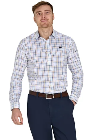 Raging Bull Long Sleeve Country Check Brushed 100% Cotton White ShirtL