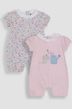 JoJo Maman Bébé Broderie Collar 100% Cotton Rompers 2 Pack7480 cm
