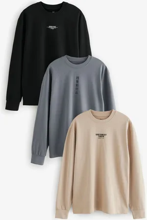 Next Long Sleeve Heavyweight Back Print Graphic 100% Cotton T-Shirts 3 PackXL