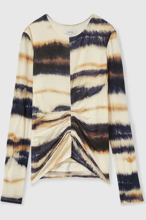 Reiss Gia Printed Jersey Ruched Top With Wool42