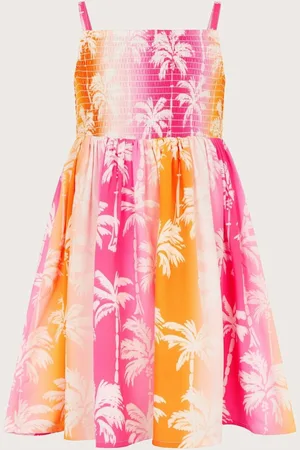 Monsoon Sunset Ombre Palm Print Shirred Dress122128 cm