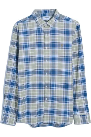 Farah Brewer Check Long Sleeve Brown 100% Organic Cotton Shirt in HazelnutL