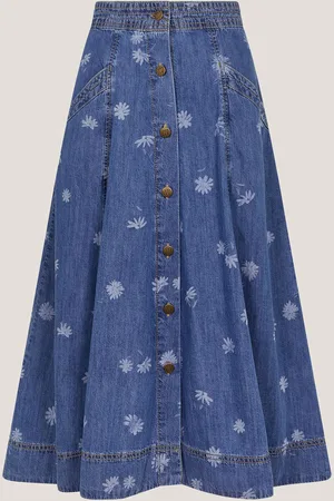 Monsoon 100% Cotton Harper Denim Daisy Midi Skirt2X-L