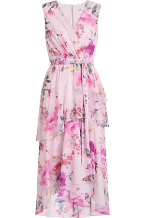 Gina Bacconi Pink Evelynn Floral Print Wrap Effect Hi-low Dress38