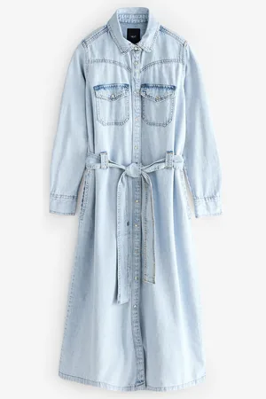 Next Tiered Seam Front Denim 100% Cotton Midi Dress44tall