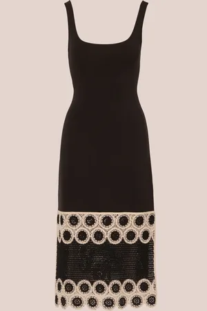 Adrianna Papell Crochet Sheath Midi Black Dress46
