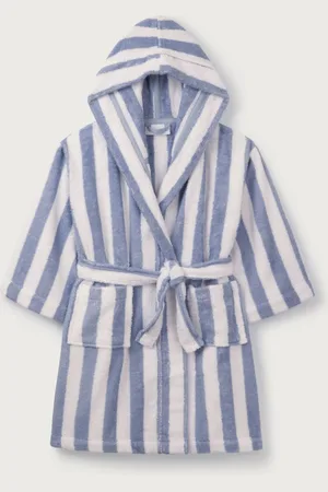 The White Company Blue 100% Organic Cotton Wide Stripe Towelling Robe122128 cm