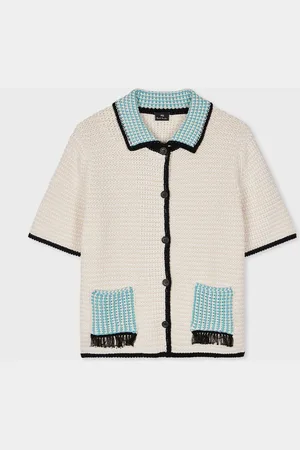 Paul Smith Knitted Button Through Collared Short Sleeve 100% Organic Cotton White CardiganXS