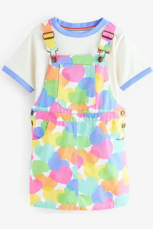 Little Bird Rainbow Confetti Heart Dungarees and T-Shirt Set104110 cm