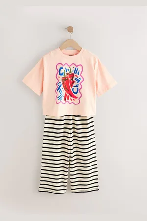 Next Oversized Chilli 100% Cotton Graphic Print T-Shirt with Wide Leg Crochet Trousers (3-16yrs)14 lat (164 cm)