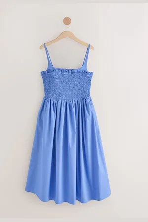 Next Square Neck Shired 100% Cotton Poplin Midi Dress52