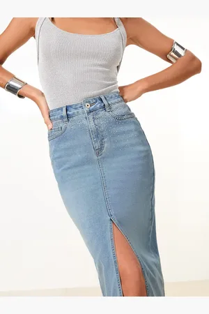 Lipsy London Denim High Rise Split Midi Skirt44