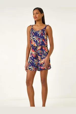 Roman Multi Leaf Print Tie Playsuit44