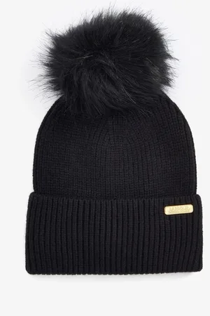 Barbour Mallory Pom Knitted Black Beanie HatJeden