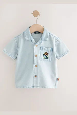 Next Short Sleeves Revere Collar Denim Backprint 100% Cotton Shirt (3mths-7yrs)110116 cm