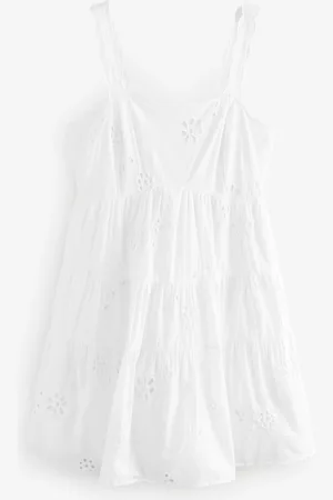 Next Embroidered Tiered 100% Cotton Mini Dress50