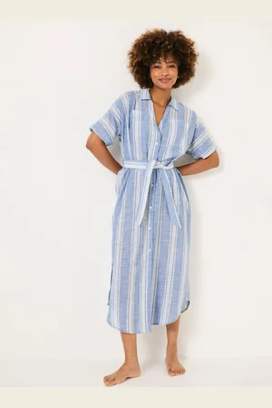 Fat Face FatFace Beachwear 100% Cotton Stripe Maxi Shirt Dress34 Krótki