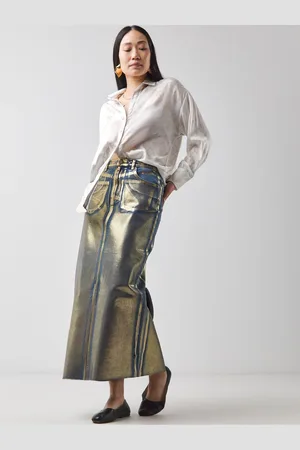 JD Williams Metallic Denim Midi Column Skirt40