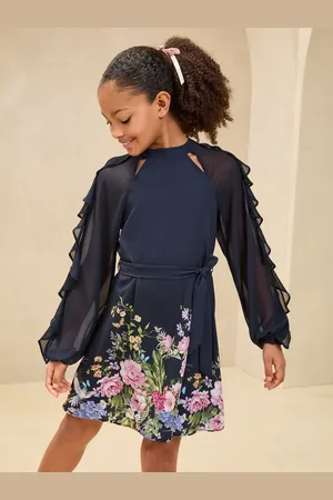 Lipsy London Floral Placement Print Long Sleeve Dress (5-16yrs)134140 cm
