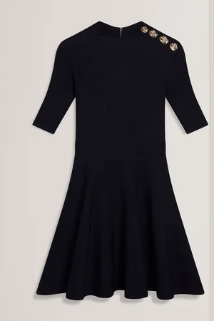 Ted Baker Lilano Ribbed Knit Button Detail Skater Dress36