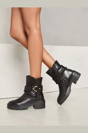 Lipsy London Flat Ankle Faux Fur Casual Biker BootEU 36 (UK 3)