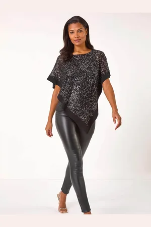 Roman Sequin Overlay Stretch Tunic Top38