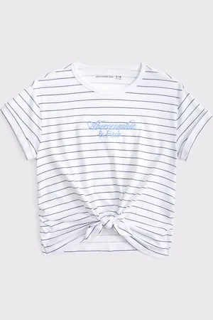 Abercrombie & Fitch Cropped Short Sleeve Logo White T-Shirt With Tie Front158164 cm