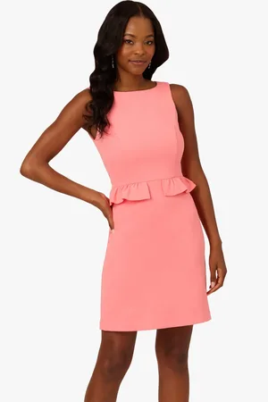 Adrianna Papell Pink Ruffle Sheath Short Dress36