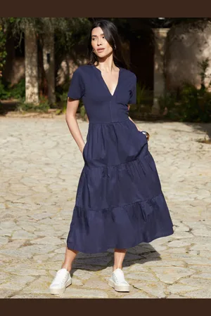 Threadbare 100% Cotton Tiered Jersey Poplin Mix Maxi Dress46