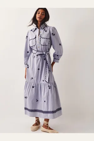 Monsoon Amelia Embroidered Shirt Maxi 100% Cotton Dress50